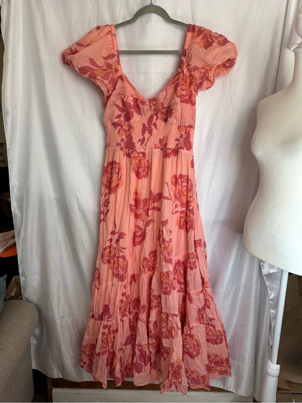 Free People Pink Floral Puff Sleeve Maxi Dress - Size XL - Picture 3 of 7